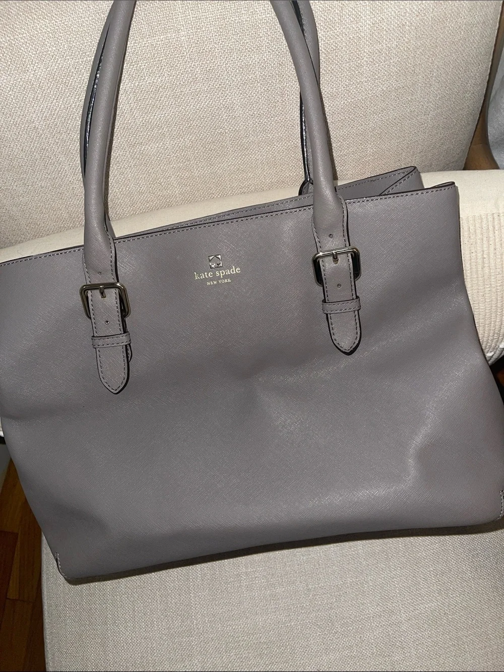 kate spade Gray Leather Satchel with Double Handles
